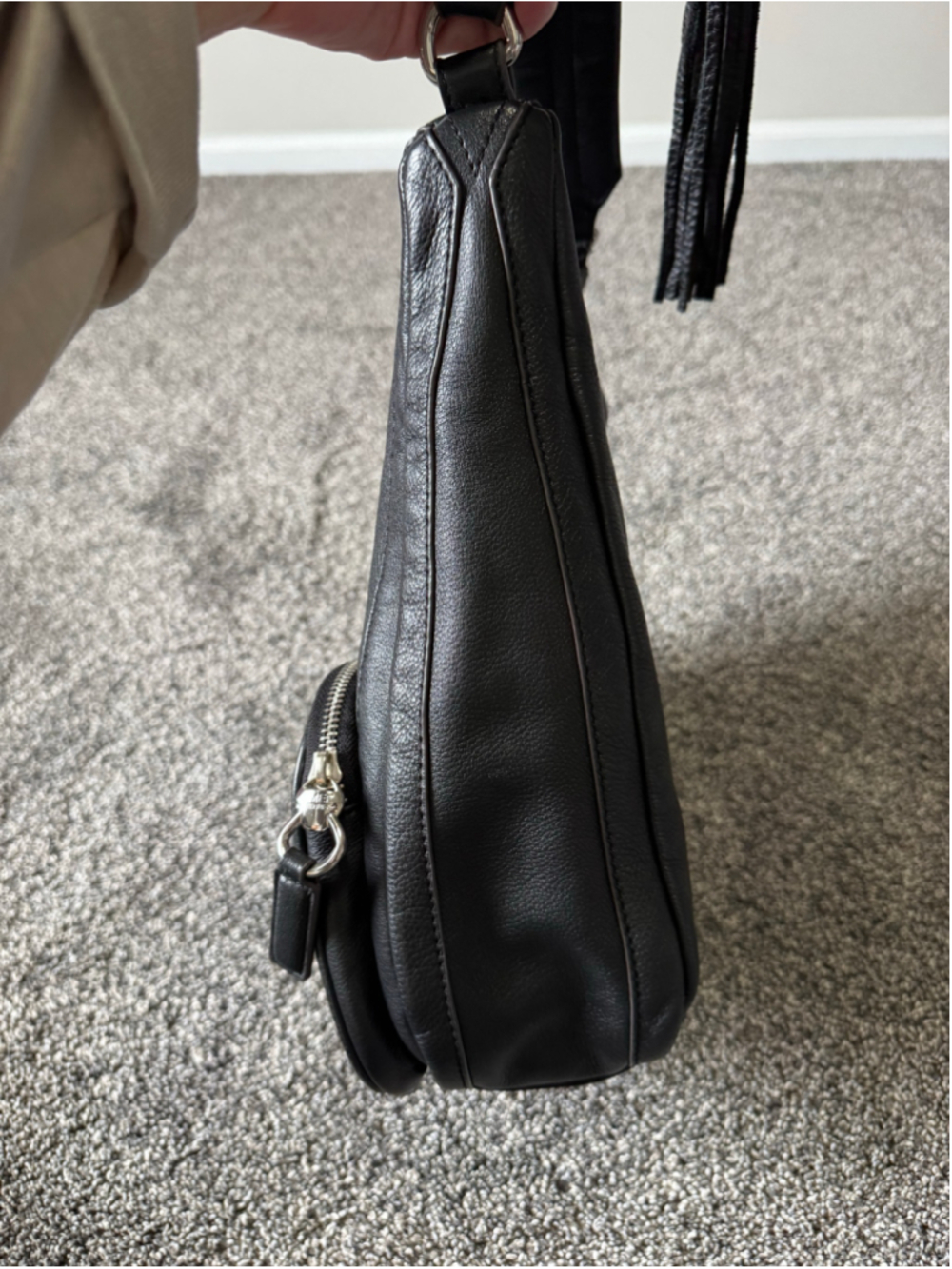 Women's Aimee Kestenberg Black Leather Hobo Bag With Tassel - Picture 10 of 16
